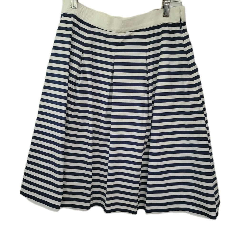 Ann Taylor Loft Sz 6 Nautical Striped Pleated Lined Skirt Navy Blue White Preppy